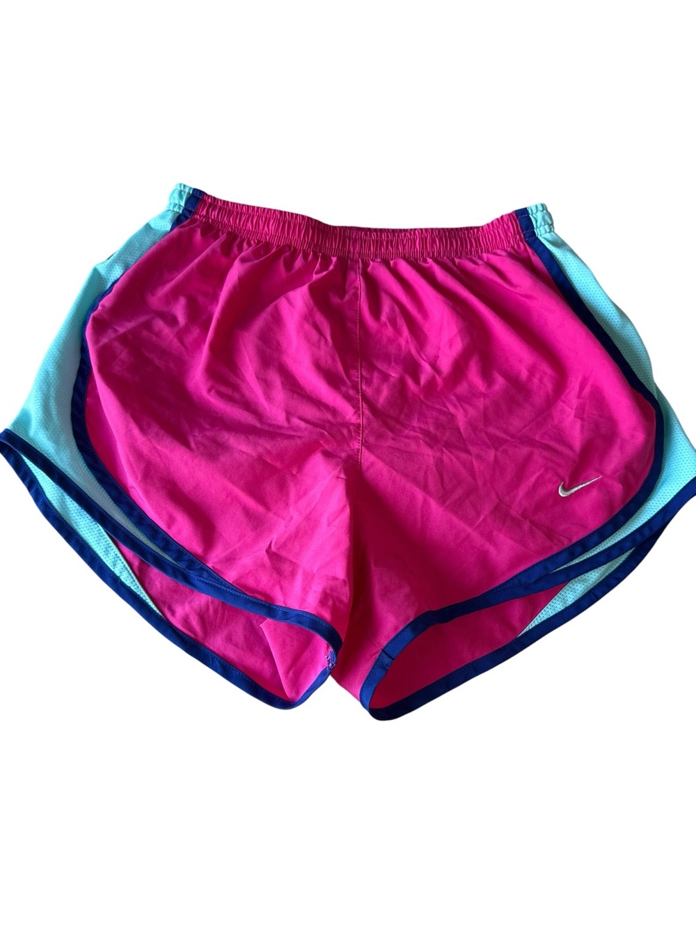 Nike Women's Hot Pink Running Shorts with‎ Aqua Panels and Blue Trim